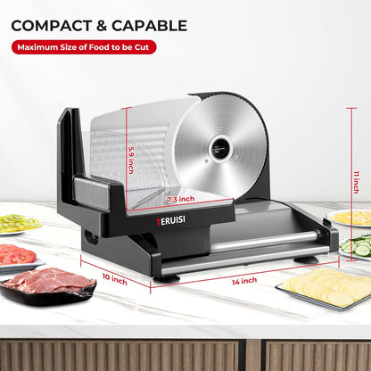 Electric Meat Slicer, 200W Deli Slicer with 2 Stainless Steel 7.5" Blades, 0-18mm Adjustable Thickness, Food Slicer Machine with Food Tray, Towel for Home, Bacon, Bread, Jerky, 110V Ham Slicer