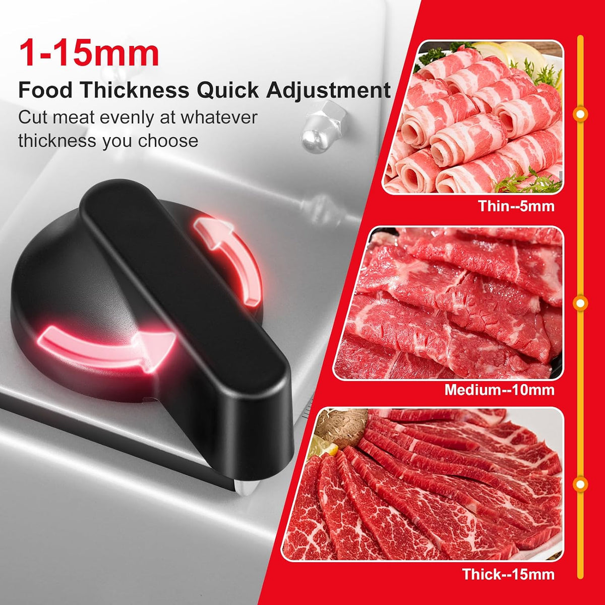 Electric Meat Slicer, 200W Deli Slicer with 2 Stainless Steel 7.5" Blades, 0-18mm Adjustable Thickness, Food Slicer Machine with Food Tray, Towel for Home, Bacon, Bread, Jerky, 110V Ham Slicer