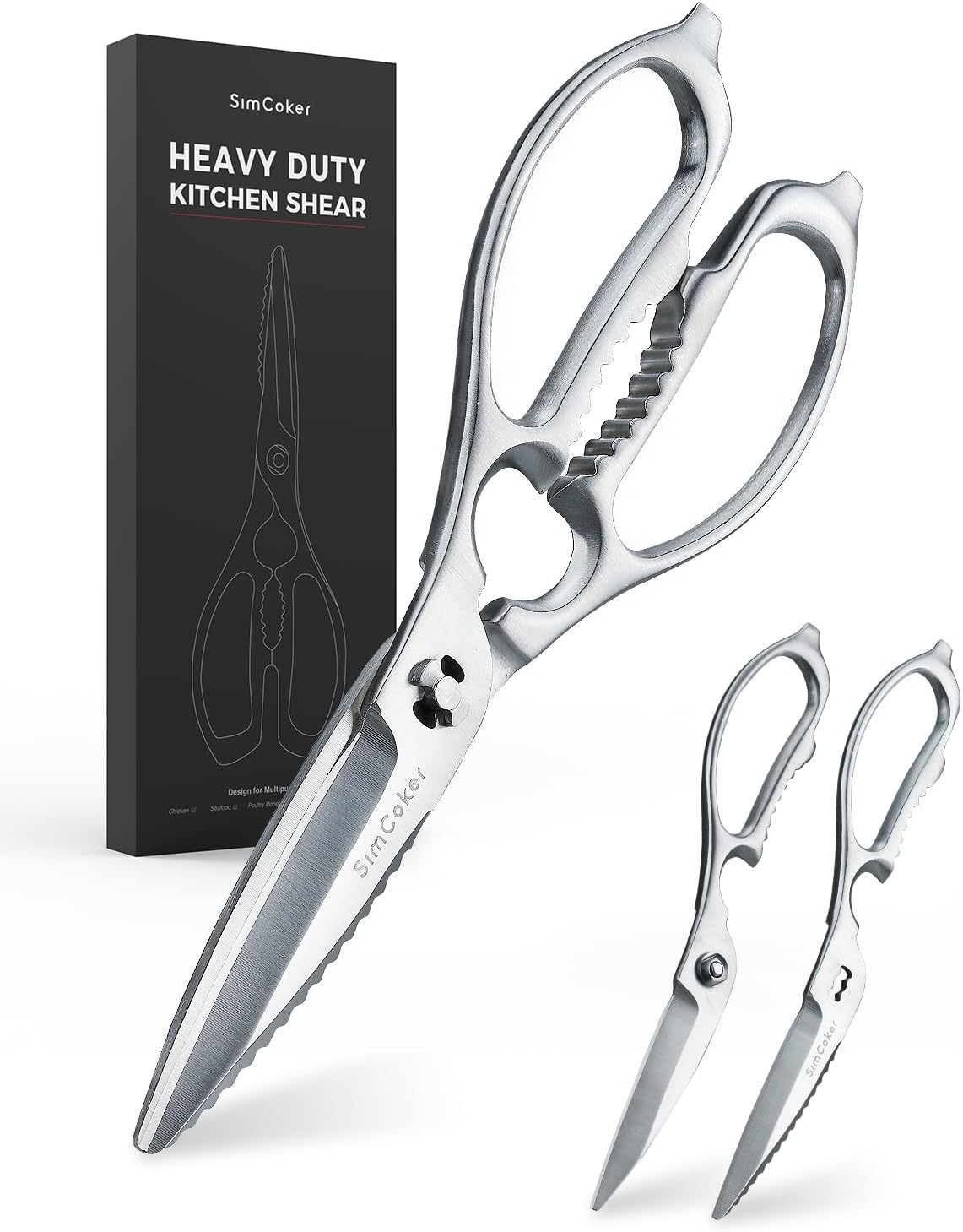 Heavy-Duty Kitchen Scissors Forged from Stainless Steel | All-purpose scissors with 3Cr14 blades, bottle opener, nutcracker and fish scaler; dishwasher safe