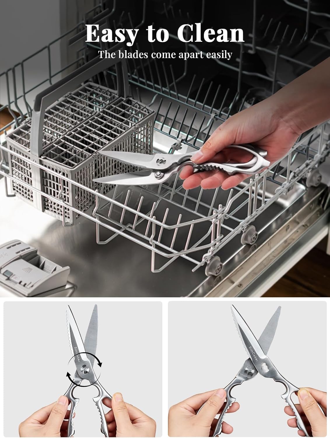 Heavy-Duty Kitchen Scissors Forged from Stainless Steel | All-purpose scissors with 3Cr14 blades, bottle opener, nutcracker and fish scaler; dishwasher safe