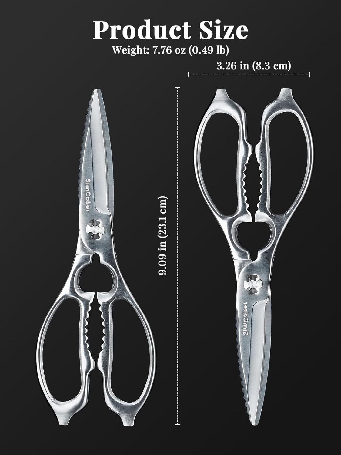 Heavy-Duty Kitchen Scissors Forged from Stainless Steel | All-purpose scissors with 3Cr14 blades, bottle opener, nutcracker and fish scaler; dishwasher safe