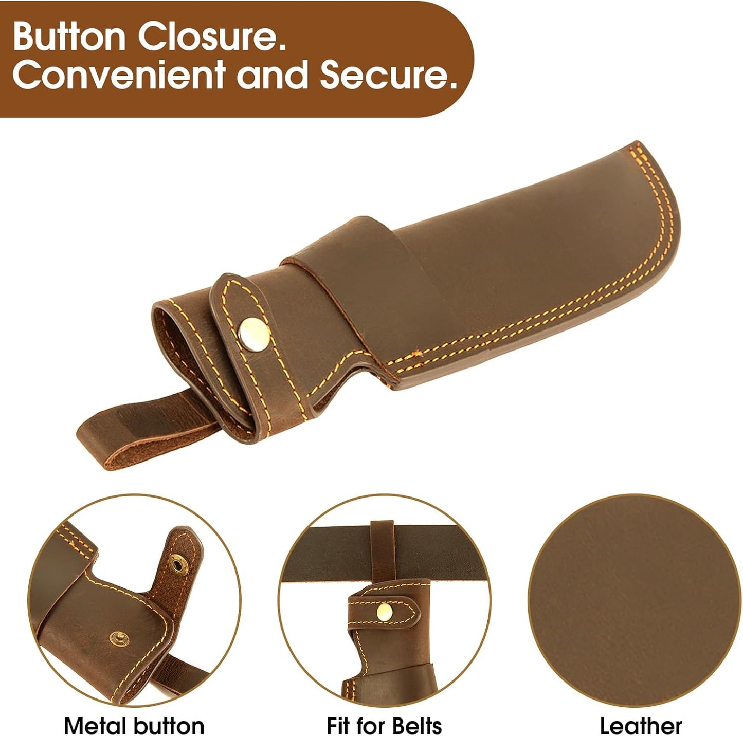 Premium Leather Knife Sheath, 5.1 Inch EDC Knife Holster belt, Knife Scabbard Cover, Shop Knife Sheath Knives Sleeves Case Edge Guards Blade Protectors (Brown)