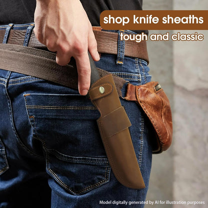 Premium Leather Knife Sheath, 5.1 Inch EDC Knife Holster belt, Knife Scabbard Cover, Shop Knife Sheath Knives Sleeves Case Edge Guards Blade Protectors (Brown)