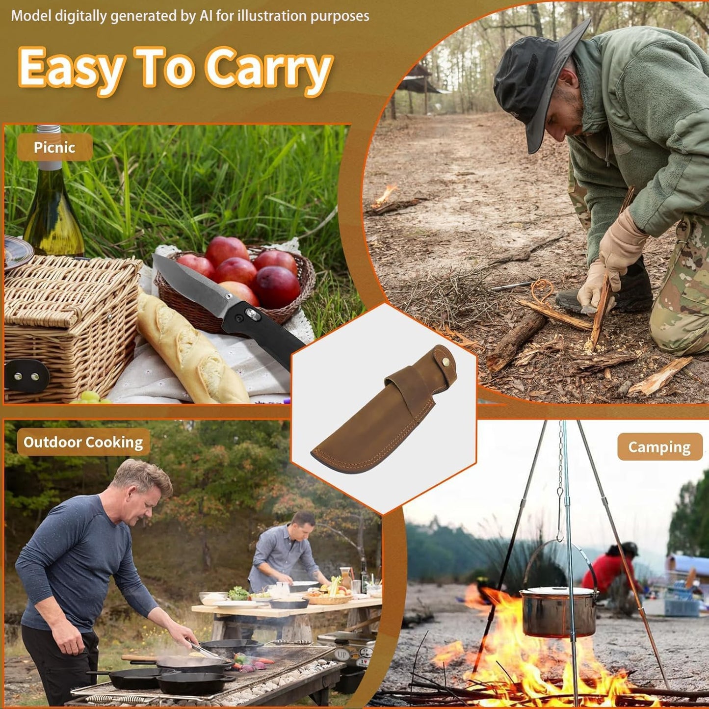 Premium Leather Knife Sheath, 5.1 Inch EDC Knife Holster belt, Knife Scabbard Cover, Shop Knife Sheath Knives Sleeves Case Edge Guards Blade Protectors (Brown)