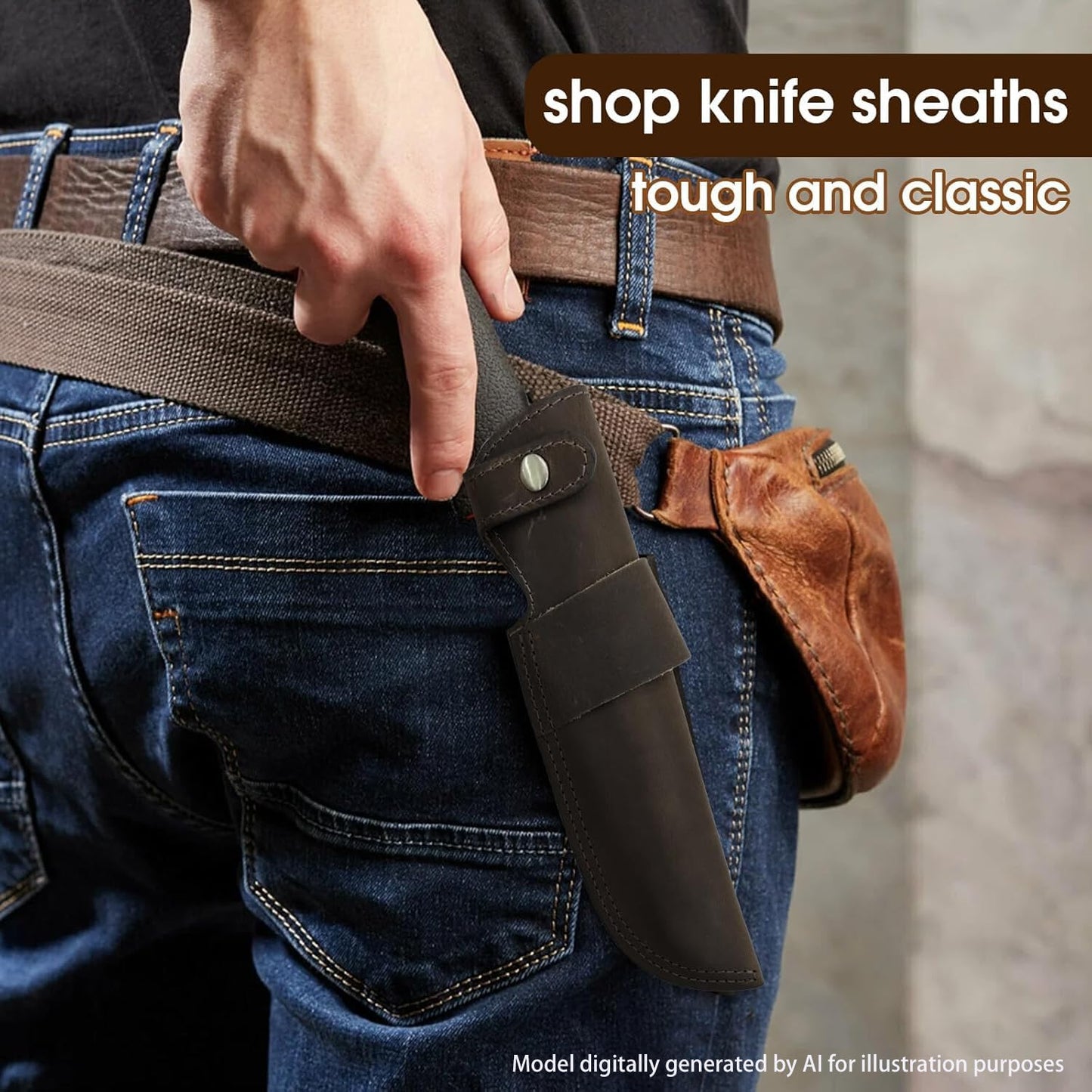 Premium Leather Knife Sheath, 5.1 Inch EDC Knife Holster belt, Knife Scabbard Cover, Shop Knife Sheath Knives Sleeves Case Edge Guards Blade Protectors (Brown)