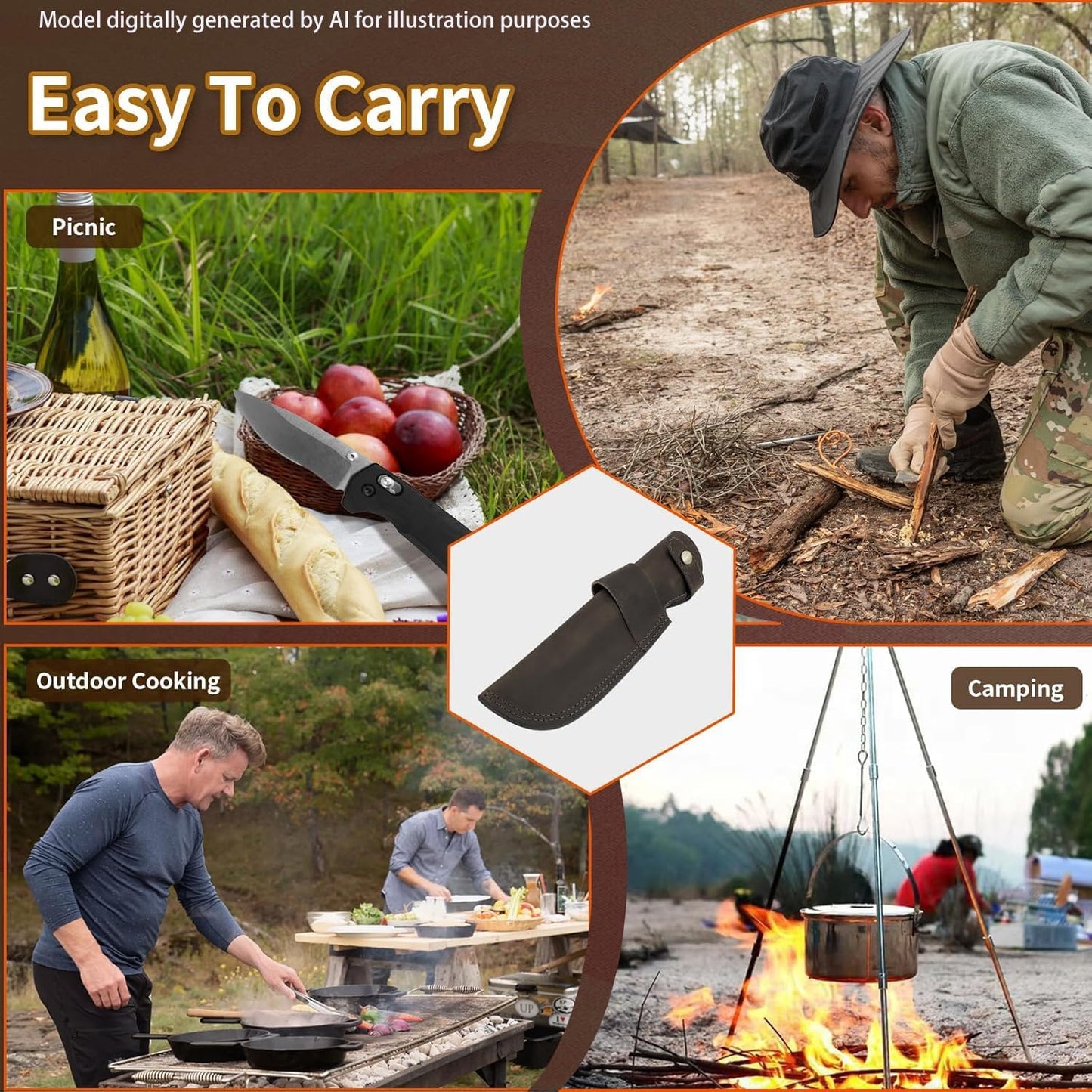Premium Leather Knife Sheath, 5.1 Inch EDC Knife Holster belt, Knife Scabbard Cover, Shop Knife Sheath Knives Sleeves Case Edge Guards Blade Protectors (Brown)