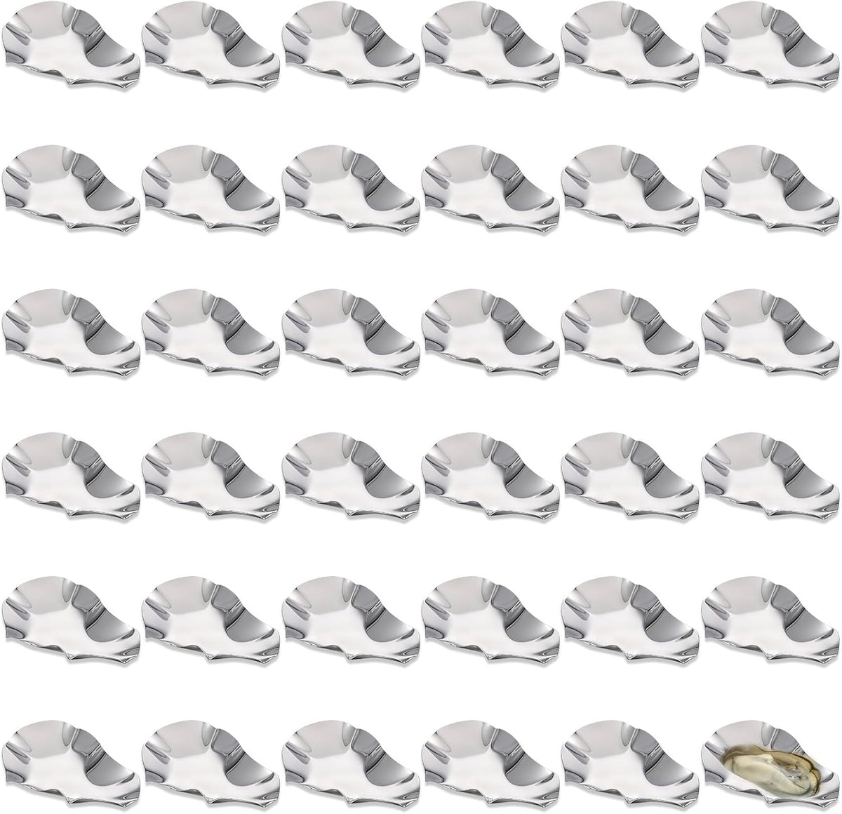 Set of 36 Stainless Steel Grillable Oyster Shells Reusable for Baked Grilled Shells for Cooking Silver Kitchen Metal Oyster Dish for Seafood Clam Scallop