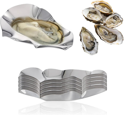 Set of 36 Stainless Steel Grillable Oyster Shells Reusable for Baked Grilled Shells for Cooking Silver Kitchen Metal Oyster Dish for Seafood Clam Scallop