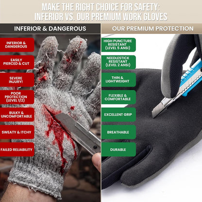 Level 2 Needle Resistant, Level 5 Puncture Resistant Work Gloves, L | Weightless Comfort, Breathable, Touchscreen, Grip Enhanced, Innovative Safety Gloves for Gardening, Carving, Fishing