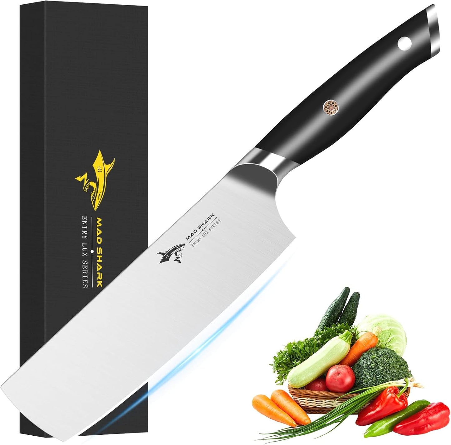 Nakiri Knife 7 inch Chef Knives, Vegetable Kitchen Knife with High Carbon Stainless Steel Blade, Multipurpose Asian Knife for Chopping, Cutting and Slicing with Ergonomic Handle