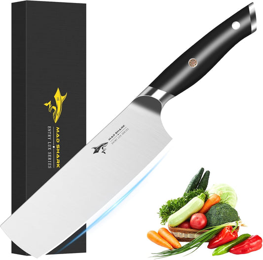 Nakiri Knife 7 inch Chef Knives, Vegetable Kitchen Knife with High Carbon Stainless Steel Blade, Multipurpose Asian Knife for Chopping, Cutting and Slicing with Ergonomic Handle