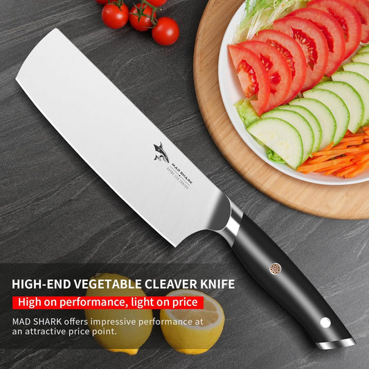 Nakiri Knife 7 inch Chef Knives, Vegetable Kitchen Knife with High Carbon Stainless Steel Blade, Multipurpose Asian Knife for Chopping, Cutting and Slicing with Ergonomic Handle