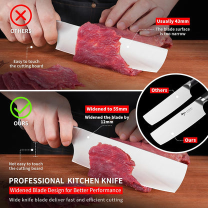 Nakiri Knife 7 inch Chef Knives, Vegetable Kitchen Knife with High Carbon Stainless Steel Blade, Multipurpose Asian Knife for Chopping, Cutting and Slicing with Ergonomic Handle