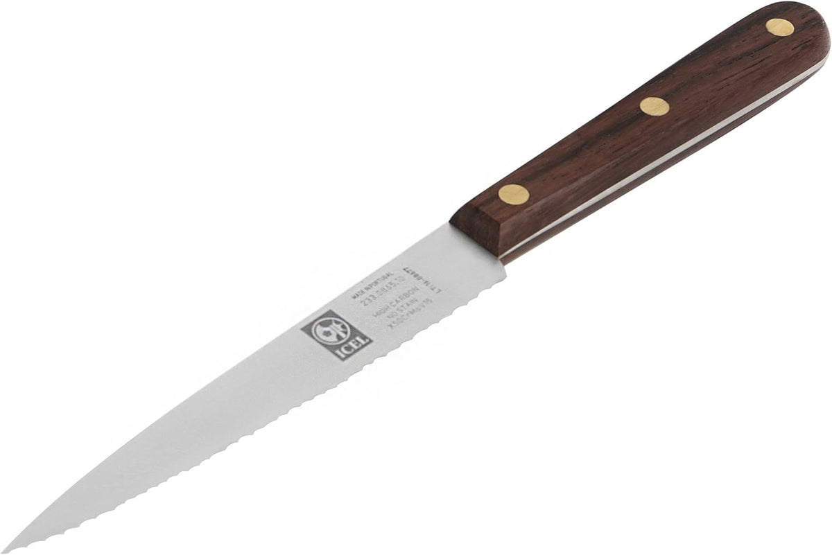4-Inch Serrated Paring Knife, Brown Rosewood Handle, Full tang Blade