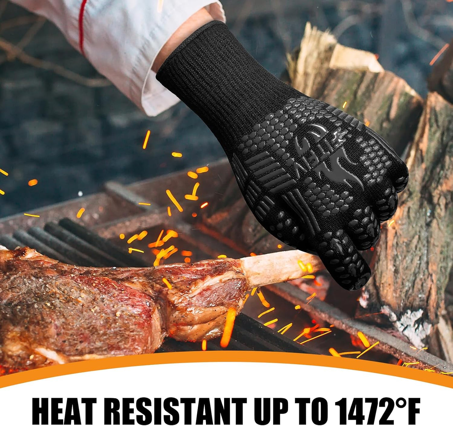 BBQ Gloves, Oven Gloves, 1472°F Extreme Heat Resistant Barbecue Gloves, Silicone Non-Slip Oven Mitts, Kitchen for Cooking, Grilling, and Baking