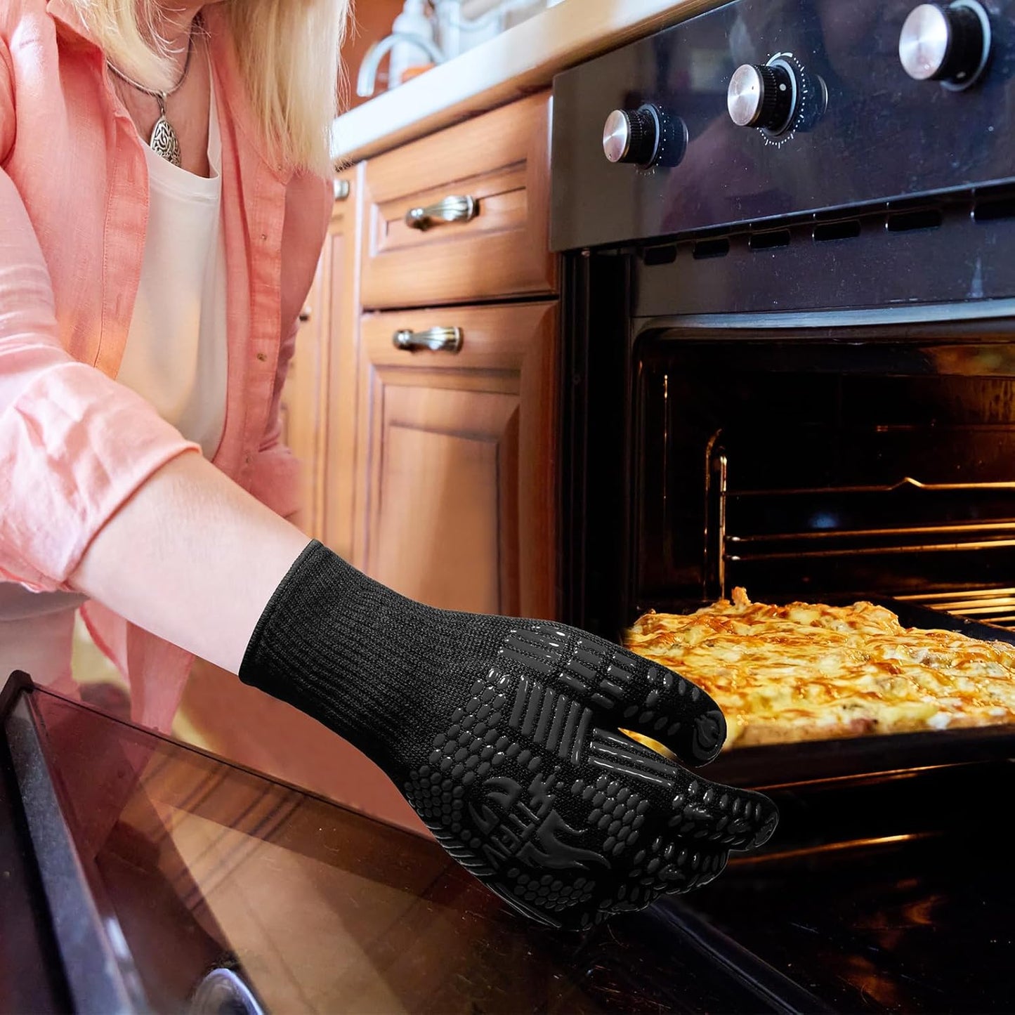 BBQ Gloves, Oven Gloves, 1472°F Extreme Heat Resistant Barbecue Gloves, Silicone Non-Slip Oven Mitts, Kitchen for Cooking, Grilling, and Baking