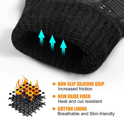 BBQ Gloves, Oven Gloves, 1472°F Extreme Heat Resistant Barbecue Gloves, Silicone Non-Slip Oven Mitts, Kitchen for Cooking, Grilling, and Baking