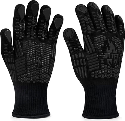 BBQ Gloves, Oven Gloves, 1472°F Extreme Heat Resistant Barbecue Gloves, Silicone Non-Slip Oven Mitts, Kitchen for Cooking, Grilling, and Baking