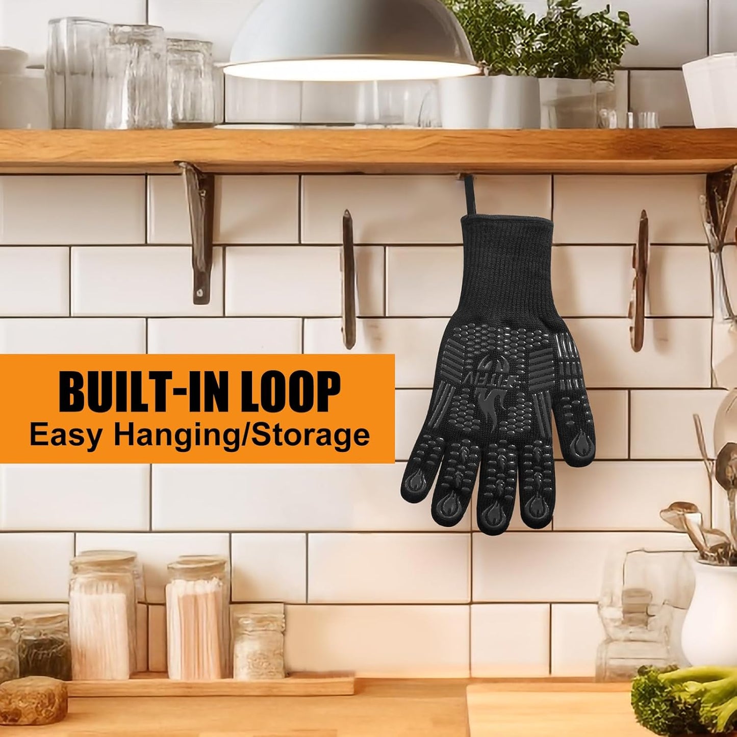 BBQ Gloves, Oven Gloves, 1472°F Extreme Heat Resistant Barbecue Gloves, Silicone Non-Slip Oven Mitts, Kitchen for Cooking, Grilling, and Baking