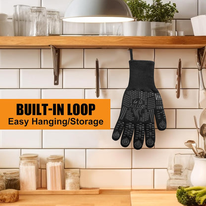 BBQ Gloves, Oven Gloves, 1472°F Extreme Heat Resistant Barbecue Gloves, Silicone Non-Slip Oven Mitts, Kitchen for Cooking, Grilling, and Baking