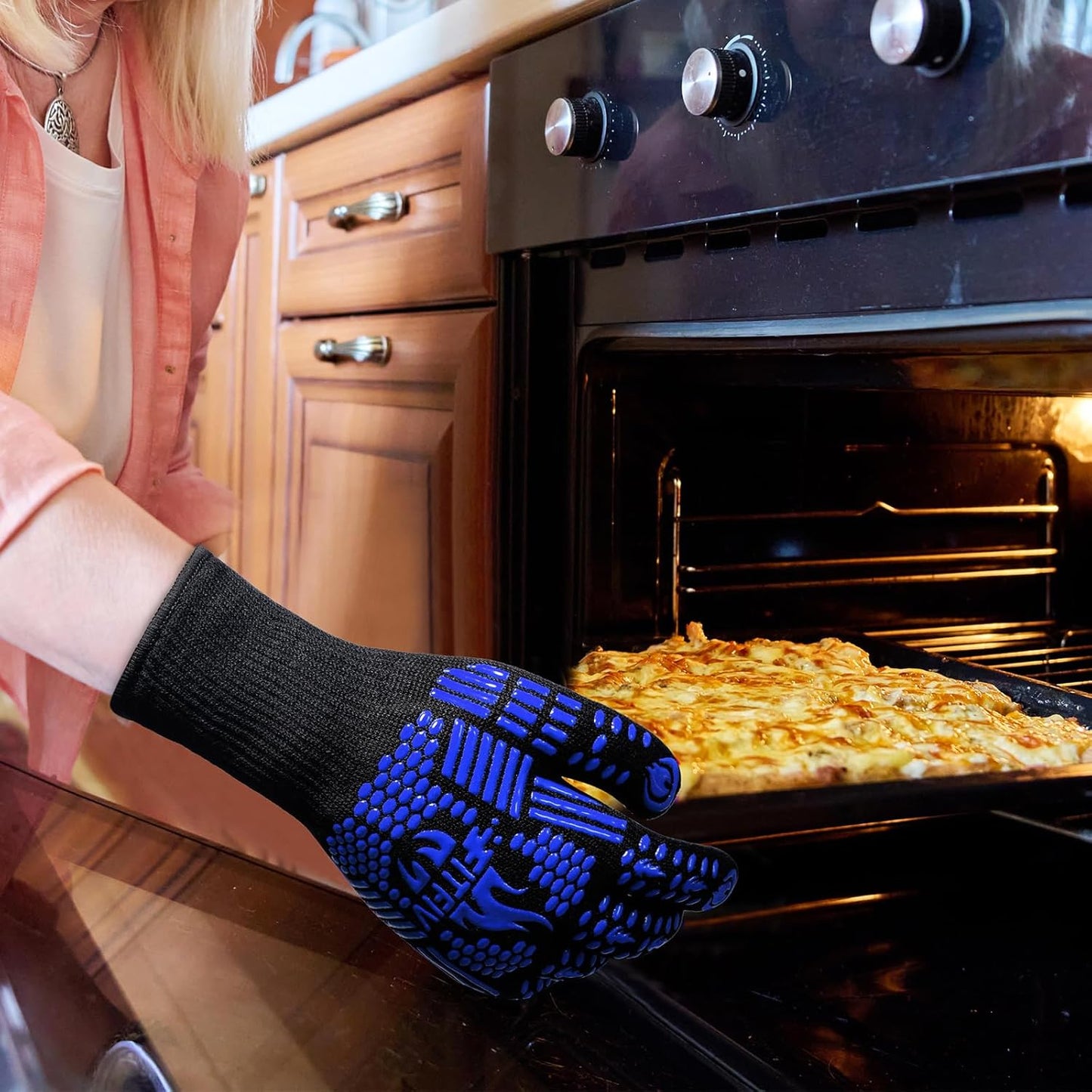 BBQ Gloves, Oven Gloves, 1472°F Extreme Heat Resistant Barbecue Gloves, Silicone Non-Slip Oven Mitts, Kitchen for Cooking, Grilling, and Baking