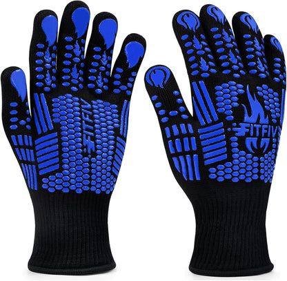 BBQ Gloves, Oven Gloves, 1472°F Extreme Heat Resistant Barbecue Gloves, Silicone Non-Slip Oven Mitts, Kitchen for Cooking, Grilling, and Baking