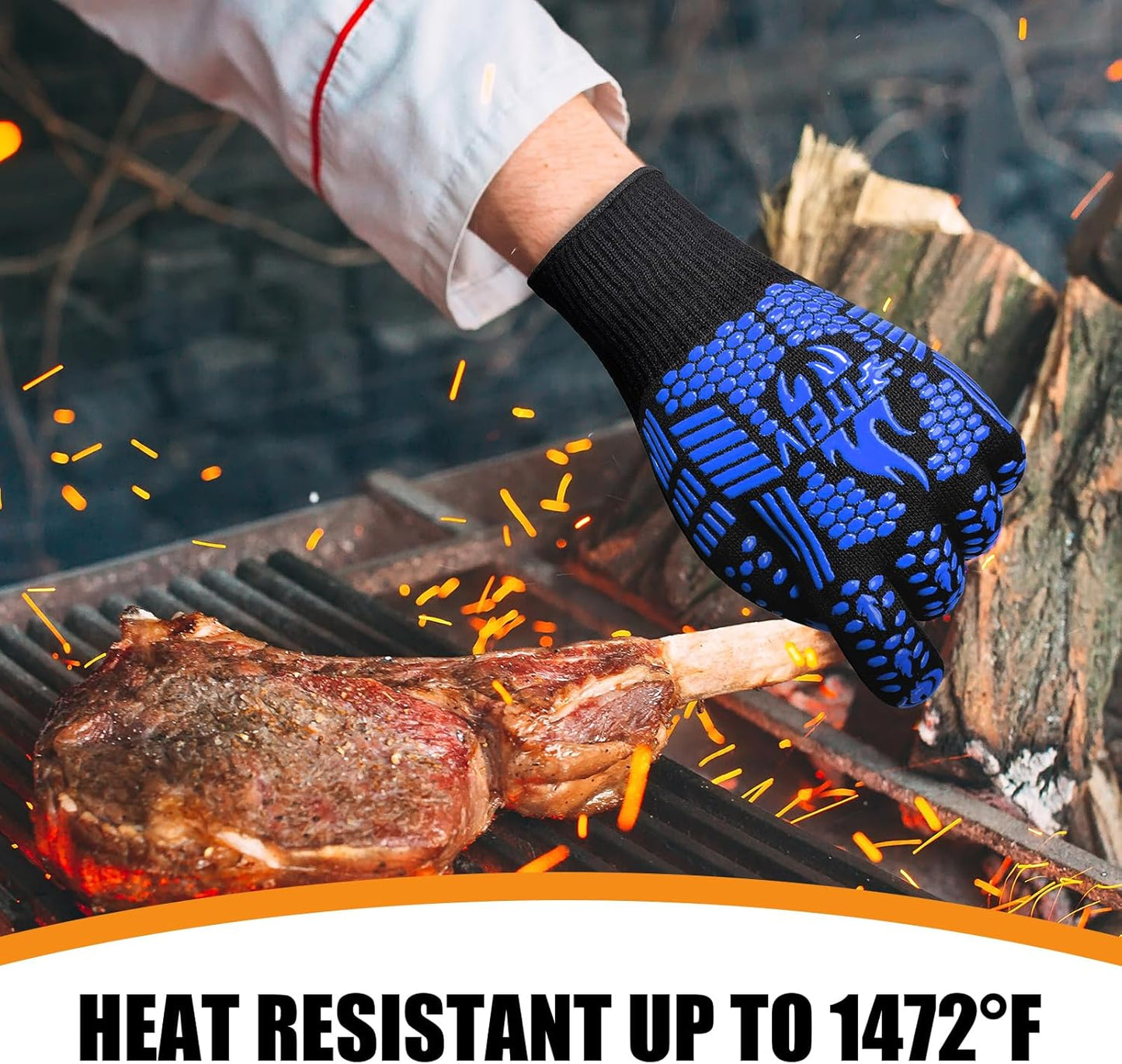 BBQ Gloves, Oven Gloves, 1472°F Extreme Heat Resistant Barbecue Gloves, Silicone Non-Slip Oven Mitts, Kitchen for Cooking, Grilling, and Baking