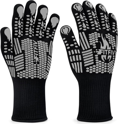 BBQ Gloves, Oven Gloves, 1472°F Extreme Heat Resistant Barbecue Gloves, Silicone Non-Slip Oven Mitts, Kitchen for Cooking, Grilling, and Baking