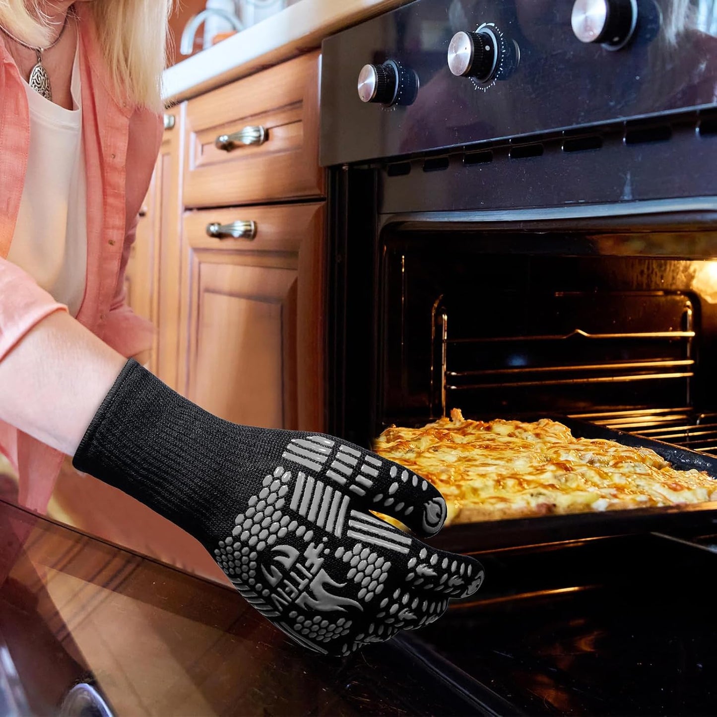 BBQ Gloves, Oven Gloves, 1472°F Extreme Heat Resistant Barbecue Gloves, Silicone Non-Slip Oven Mitts, Kitchen for Cooking, Grilling, and Baking
