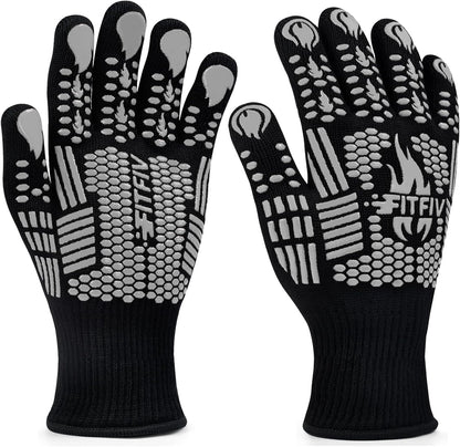 BBQ Gloves, Oven Gloves, 1472°F Extreme Heat Resistant Barbecue Gloves, Silicone Non-Slip Oven Mitts, Kitchen for Cooking, Grilling, and Baking