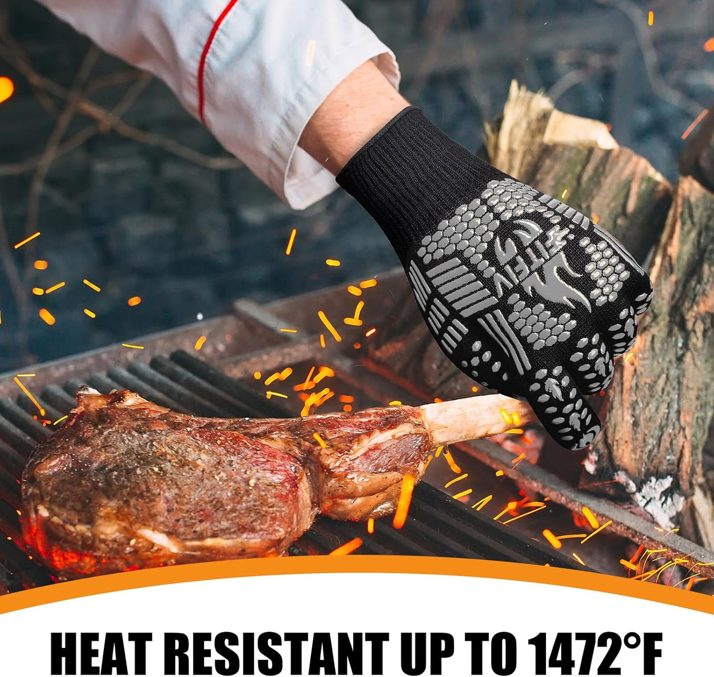 BBQ Gloves, Oven Gloves, 1472°F Extreme Heat Resistant Barbecue Gloves, Silicone Non-Slip Oven Mitts, Kitchen for Cooking, Grilling, and Baking