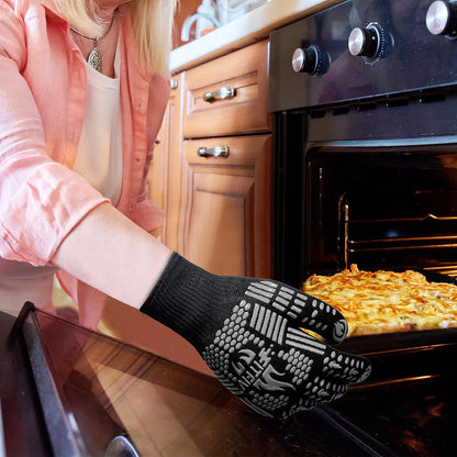 BBQ Gloves, Oven Gloves, 1472°F Extreme Heat Resistant Barbecue Gloves, Silicone Non-Slip Oven Mitts, Kitchen for Cooking, Grilling, and Baking