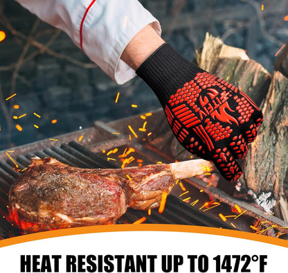 BBQ Gloves, Oven Gloves, 1472°F Extreme Heat Resistant Barbecue Gloves, Silicone Non-Slip Oven Mitts, Kitchen for Cooking, Grilling, and Baking