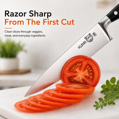 8 Inch Chef Knife, Razor Sharp Stainless Steel Blade with Gift Box | Ergonomic handle; balanced control; multipurpose prep for vegetables, herbs, fruit and boneless meats