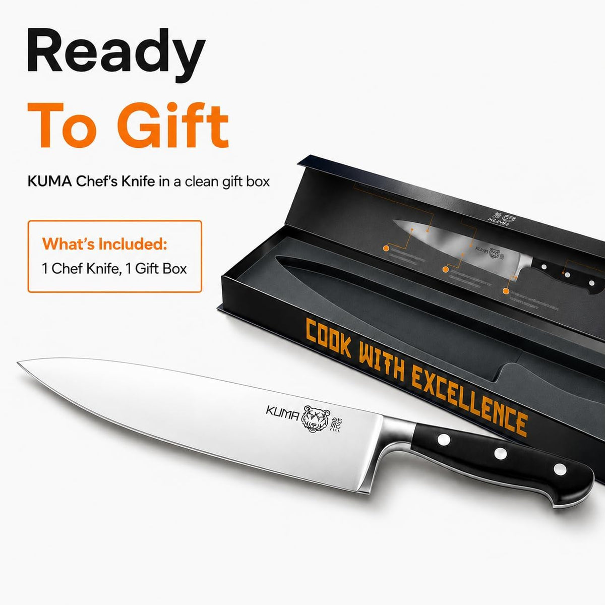 8 Inch Chef Knife, Razor Sharp Stainless Steel Blade with Gift Box | Ergonomic handle; balanced control; multipurpose prep for vegetables, herbs, fruit and boneless meats