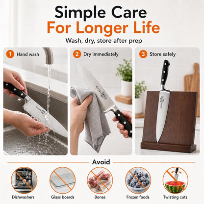 8 Inch Chef Knife, Razor Sharp Stainless Steel Blade with Gift Box | Ergonomic handle; balanced control; multipurpose prep for vegetables, herbs, fruit and boneless meats