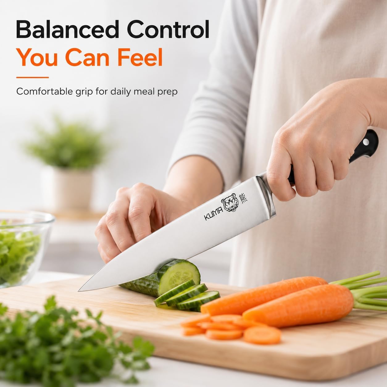 8 Inch Chef Knife, Razor Sharp Stainless Steel Blade with Gift Box | Ergonomic handle; balanced control; multipurpose prep for vegetables, herbs, fruit and boneless meats