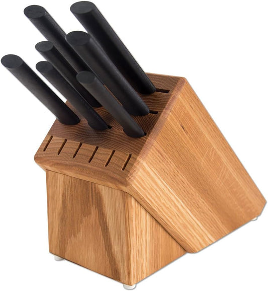 Essential Oak Block Set (G258), Black Handle | 8-Piece Block Knife Set, Stainless Steel Blades, Black Resin Handle