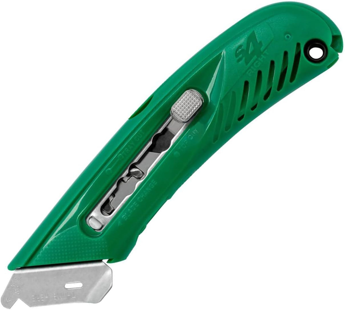 S4R Safety Cutter, Retractable Utility Knife with an Ergonomical Design, Bladeless Tape Splitter, Steel Guard for Safety and Damage Protection, for Warehouse and In-Store Cutting , Green