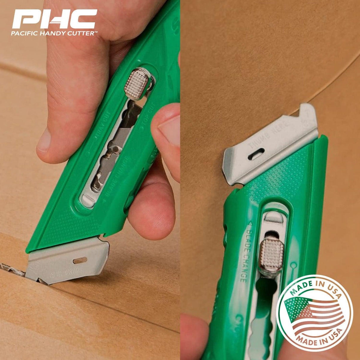 S4R Safety Cutter, Retractable Utility Knife with an Ergonomical Design, Bladeless Tape Splitter, Steel Guard for Safety and Damage Protection, for Warehouse and In-Store Cutting , Green