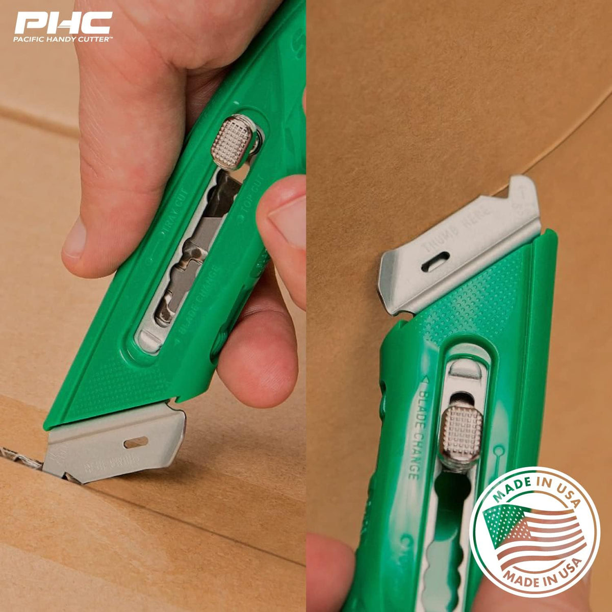 S4R Safety Cutter, Retractable Utility Knife with an Ergonomical Design, Bladeless Tape Splitter, Steel Guard for Safety and Damage Protection, for Warehouse and In-Store Cutting , Green