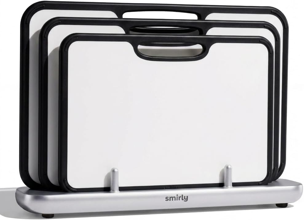 Titanium Cutting Board for Kitchen, Double Sided Chopping Board Set with Holder, Pure Titanium, 3 Pack (Cloud White)