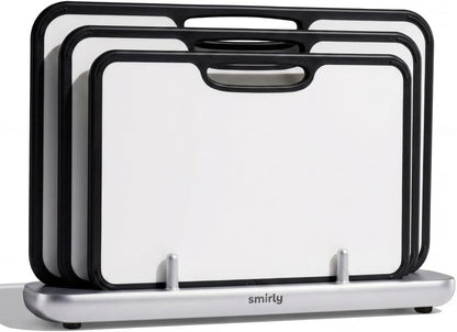 Titanium Cutting Board for Kitchen, Double Sided Chopping Board Set with Holder, Pure Titanium, 3 Pack (Cloud White)