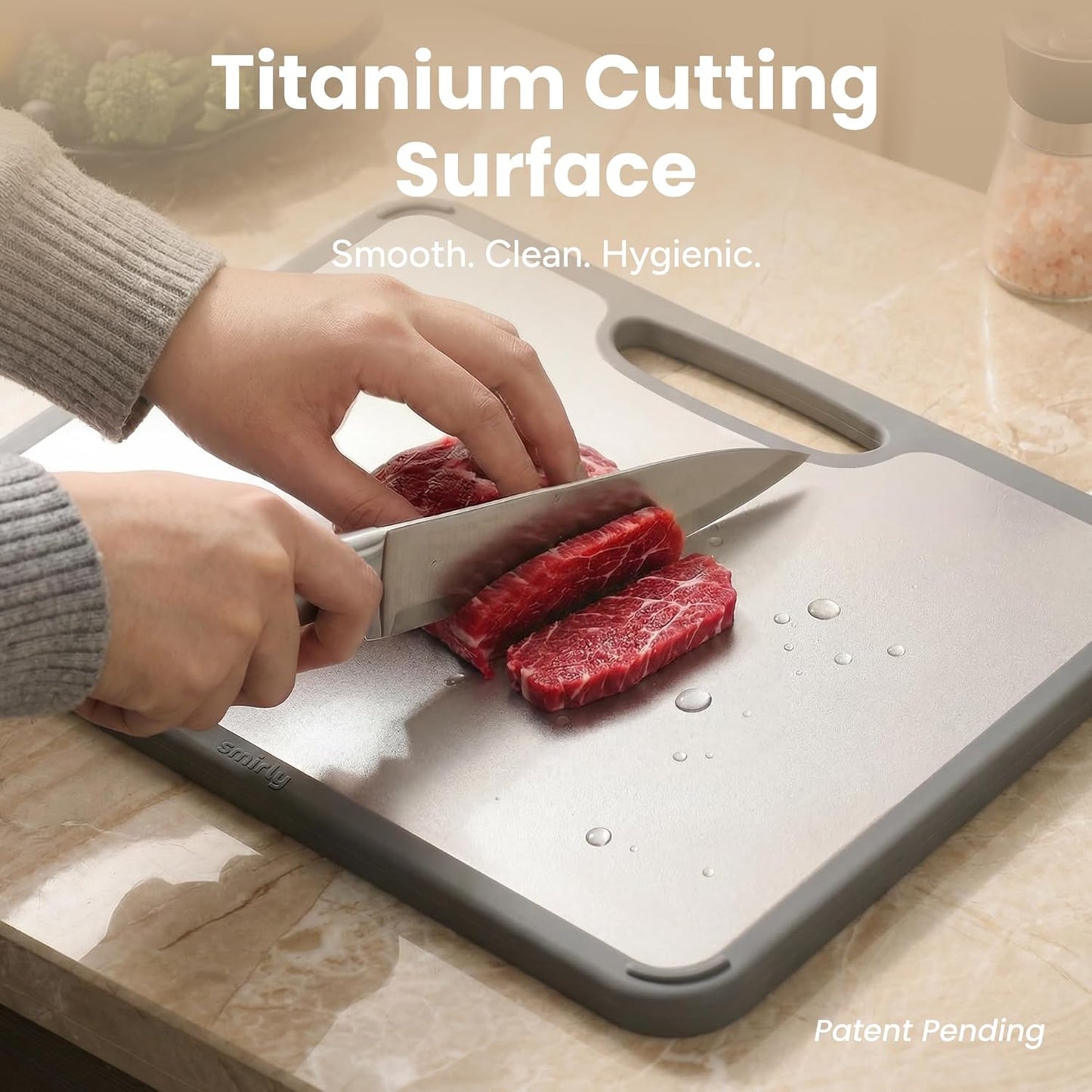 Titanium Cutting Board for Kitchen, Double Sided Chopping Board Set with Holder, Pure Titanium, 3 Pack (Cloud White)