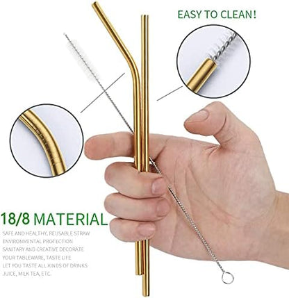 Stainless Steel Travel Utensil Set with Case - Portable Flatware Cutlery, Chopsticks, Straw - Gold
