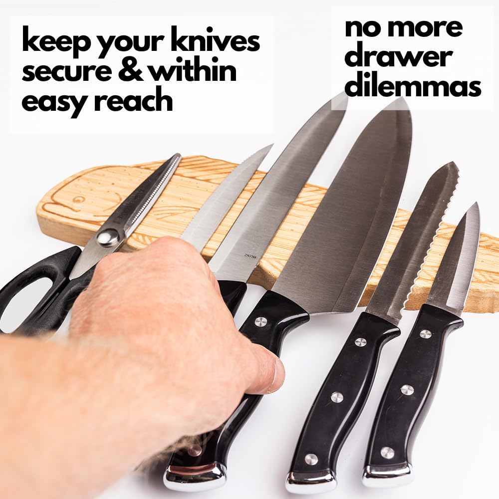 16" Premium Mangetic Knife Holder for Wall - Strong Heavy-Duty Engraved Magnet for Knives - Wall or Refrigerator Kitchen Magnetic Knife Stripe - Designed in U.S. (Bear)
