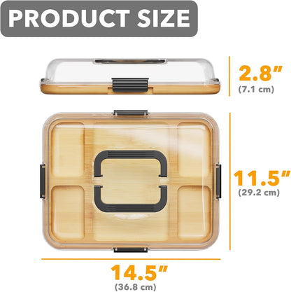 Charcuterie Board with Clear Lid, Portable Travel Cheese Cutting Boards for Picnic Accessories, Bamboo Serving Tray with Lids, House Warming Gifts, Black Handles, 8 Compartments