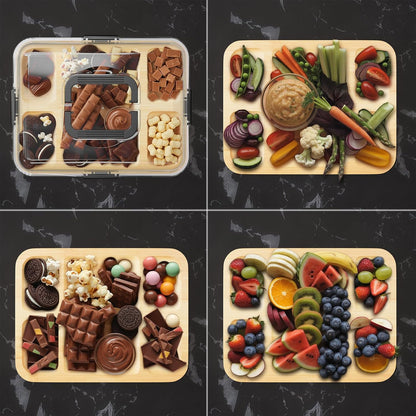 Charcuterie Board with Clear Lid, Portable Travel Cheese Cutting Boards for Picnic Accessories, Bamboo Serving Tray with Lids, House Warming Gifts, Black Handles, 8 Compartments