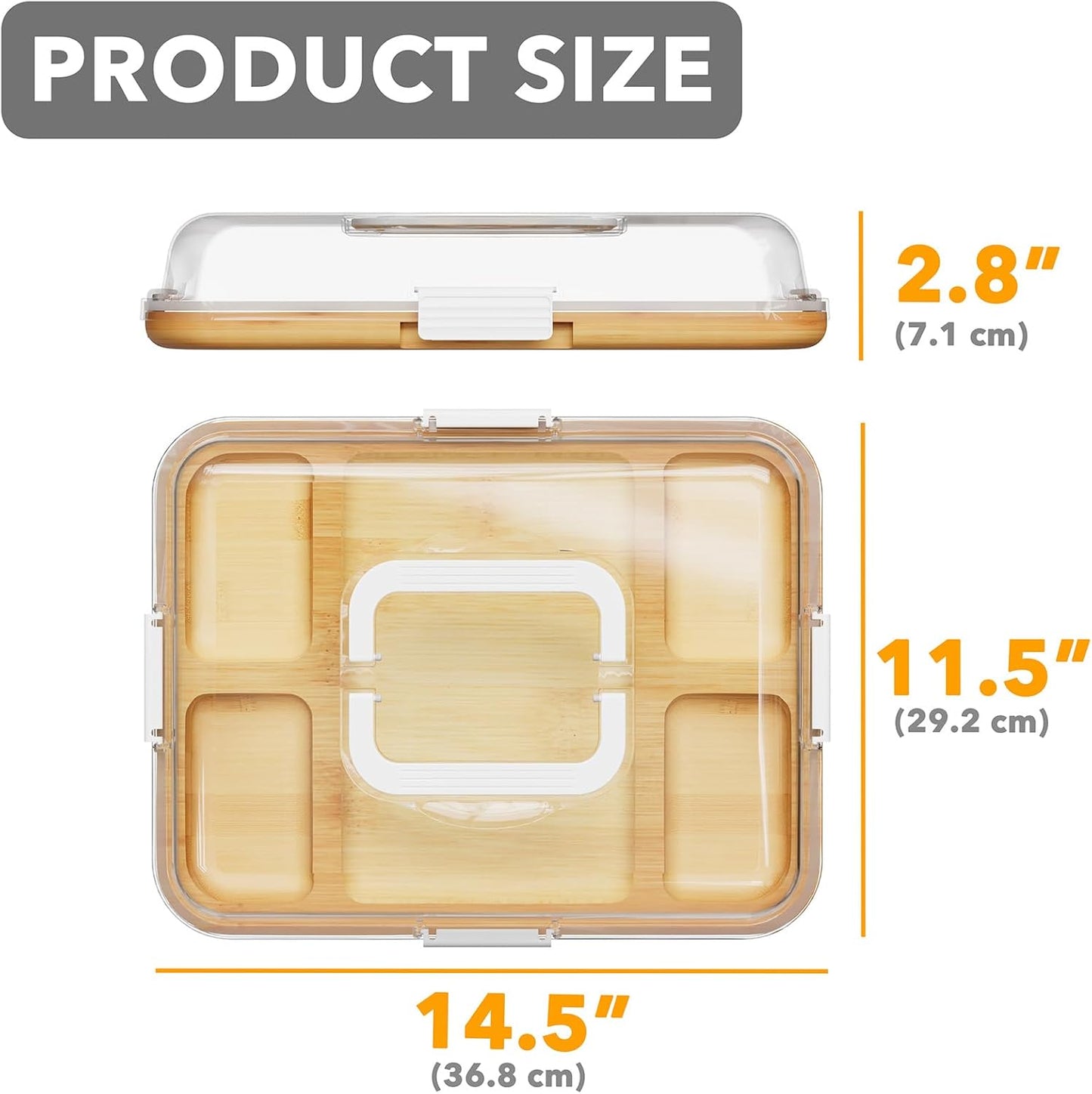 Charcuterie Board with Clear Lid, Portable Travel Cheese Cutting Boards for Picnic Accessories, Bamboo Serving Tray with Lids, House Warming Gifts, Black Handles, 8 Compartments