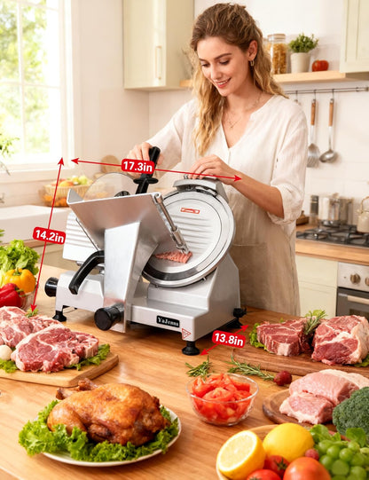 Electric Meat Slicer 10" 300W Deli and Ham Food Cheese Jerky Steak Slicer Cutting Machine Semi-Auto 0-15MM Adjustable Slice Thickness